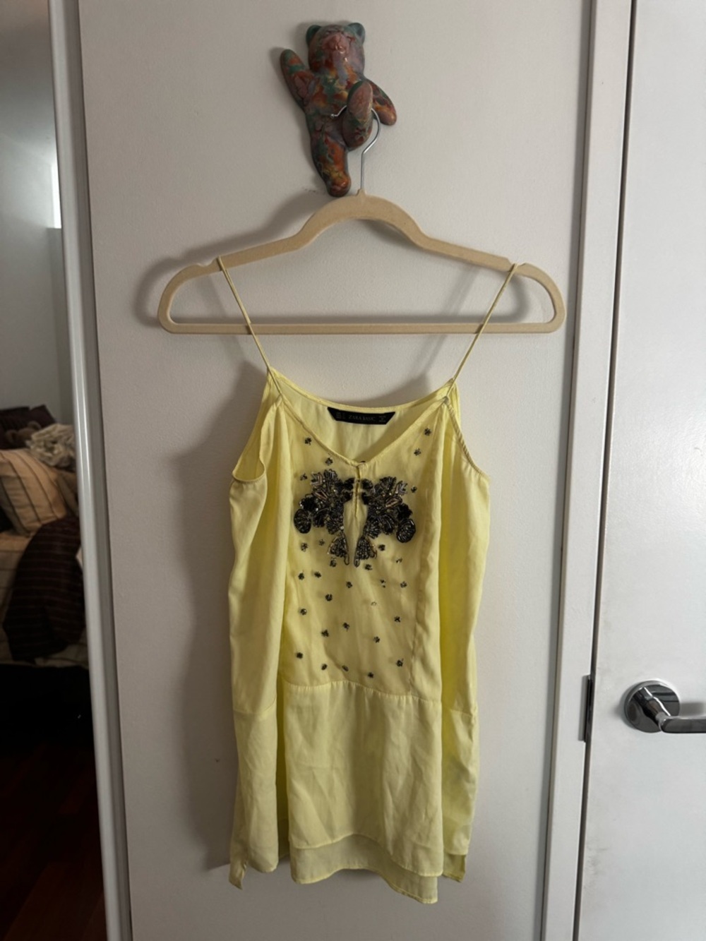 Zara Yellow Embellished Slip Cami Sequin Beaded‎ Top Size S